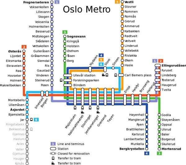 Mapa metro Oslo