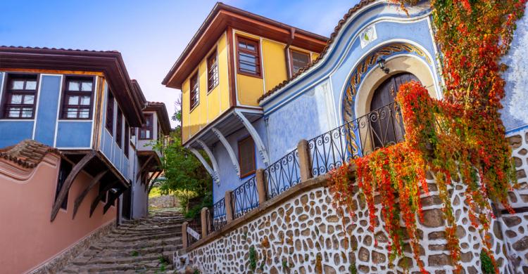 Casas coloridas en el casco antiguo de Plovdiv