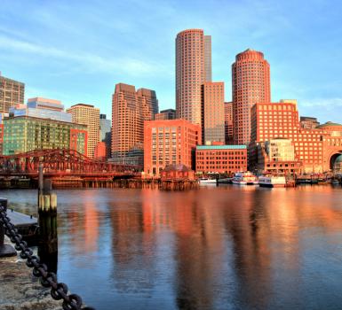 Skyline de Boston al atardecer Skyline de Boston