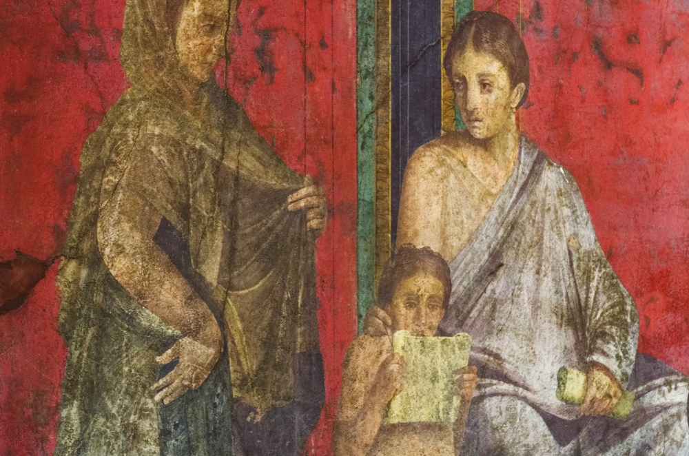Detalle de fresco conservado en la Villa de los Misterios, en Pompeya