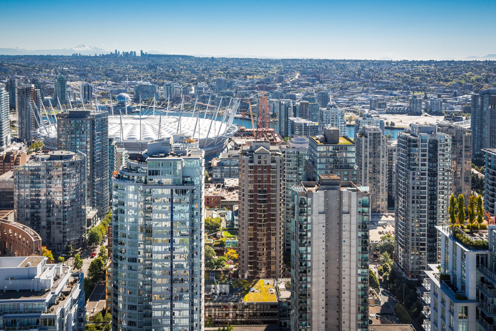 Vista aérea de Vancouver y el Rogers Arena