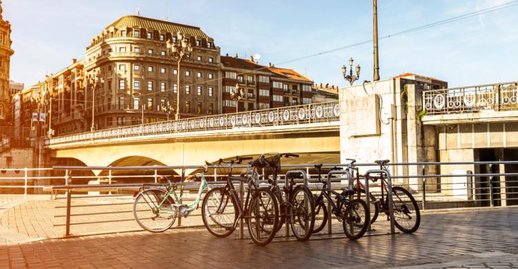 Bicicletas estacionadas a orillas del río