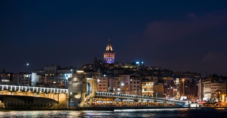 Vistas del Bósforo por la noche desde el crucero