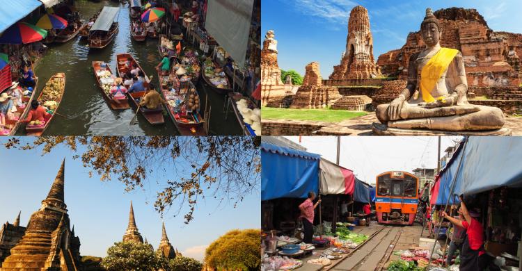 Ruinas de Ayutthaya, mercado flotante y mercado del tren
