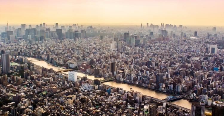 Tokio desde el cielo al atardecer